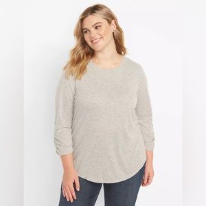 Lane Bryant 3/4 ruched sleeve curved hem top 26 28